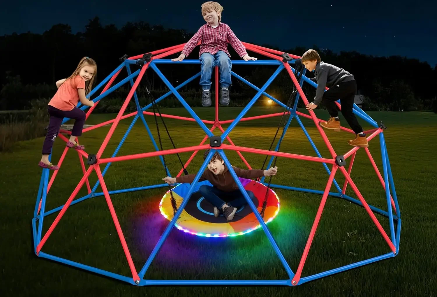 Kids Outdoor Jungle Gym - Hapfan Klimkooi Schommelset met LED Schotel
