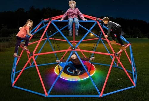 Kids Outdoor Jungle Gym - Clim Dome Schommelset met LED-schotelschommel, Jungle