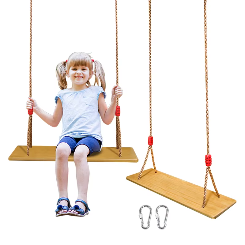 Kids Outdoor Swing Set - Houten boomschommelzitting binnen en buiten, touw,