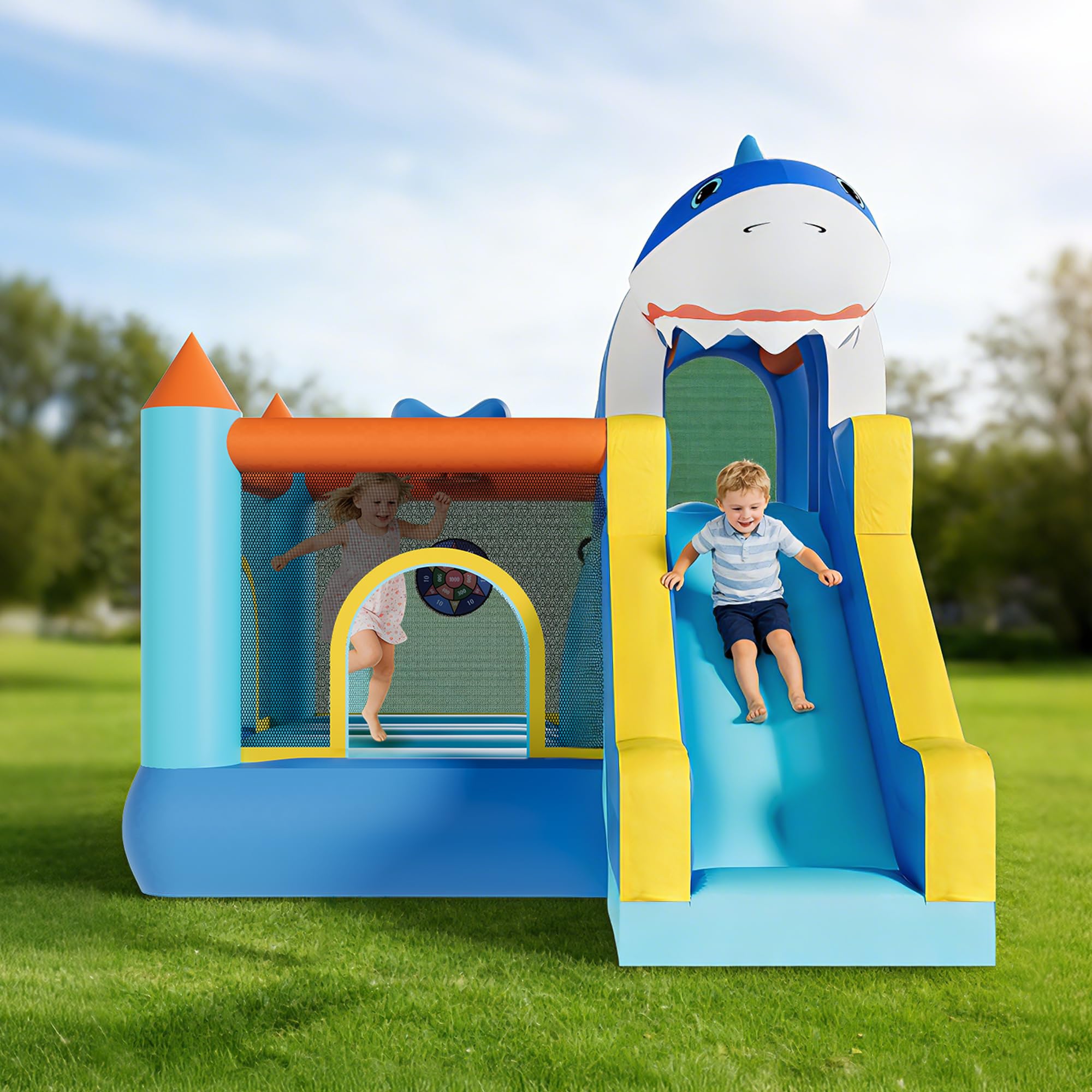Kids Outdoor Climbing Wall - Opblaasbare springkasteel met glijbaan & blower,