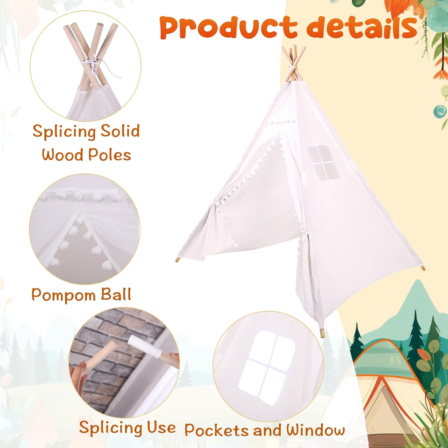 Windyun 6 Pcs Kids Teepee Tent - Kids Outdoor Tent recensie en prijs