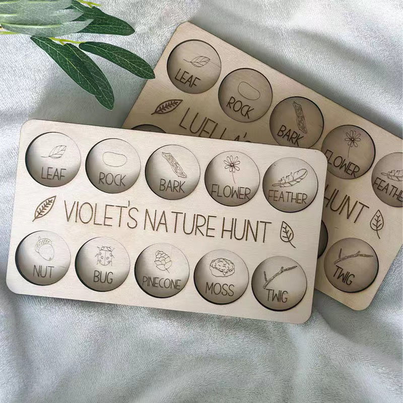 Houten bord met opdruk 'Custom - Kids Outdoor Nature Scavenger Hunt recensie en prijs